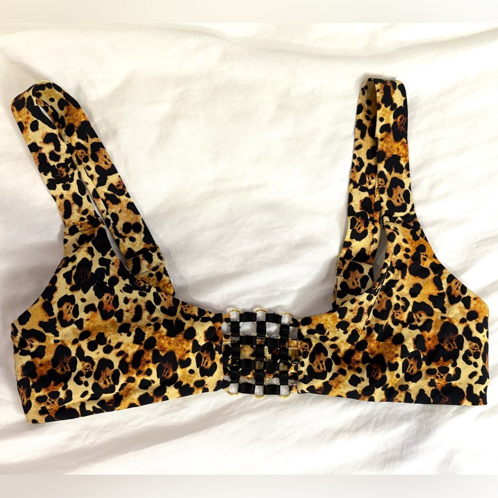 Bahimi Leopard Print Bikini Top with Buckle- Large